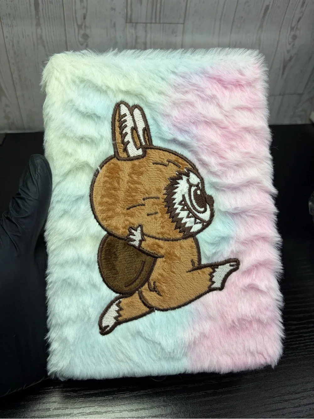 Cute Pastel Plush Labubu Journal/Notebook with Cute Brown Embroidered Character